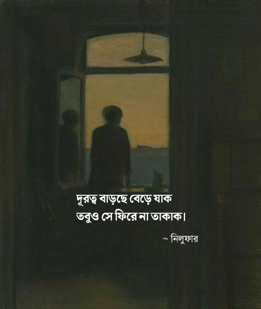 দূরত্ব বাড়ছে বেড়ে যাকতবুও সে ফিরে না তাকাক
~নিলুফার 